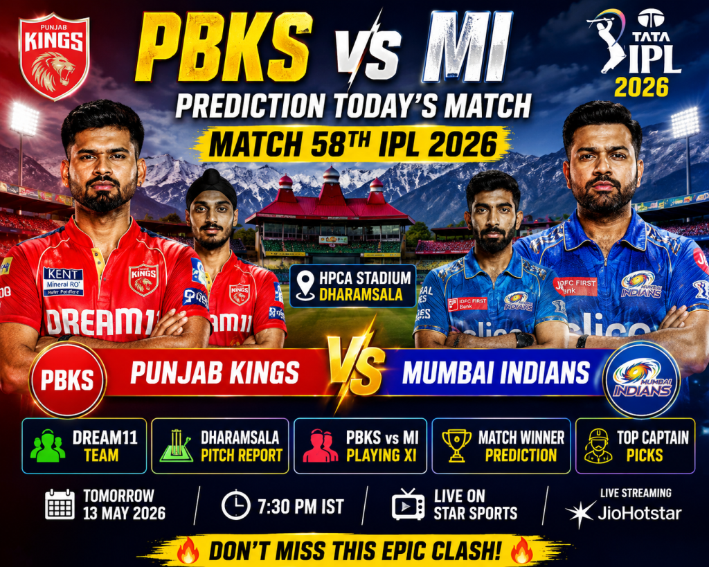 PBKS vs MI Prediction Today's Match 58th IPL 2026