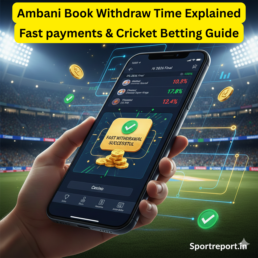 Ambani Book withdraw time showing fast payouts, cricket betting dashboard, IPL match odds, and online casino features