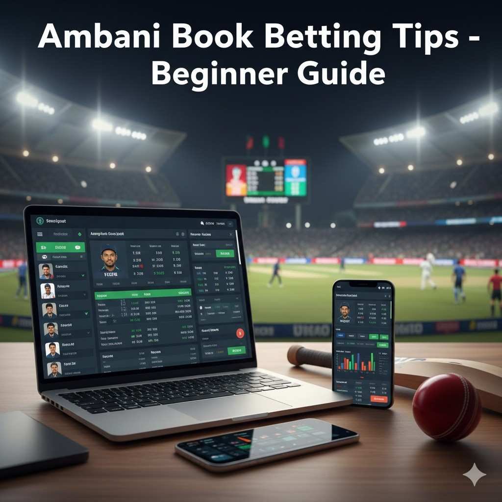 Ambani Book Betting tips beginner guide showing cricket match analysis and betting dashboard on mobile and laptop